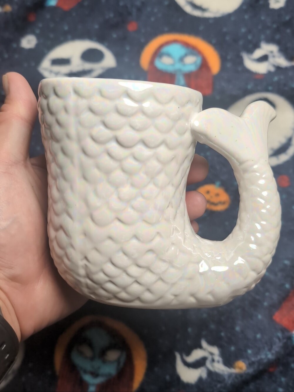 Typo Iridescent White Mermaid Tail Ceramic Coffee Mug Cup Scales Pattern